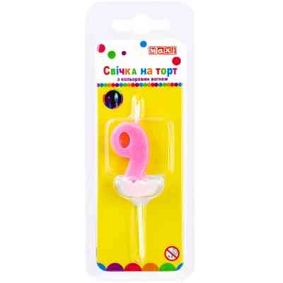 Свічка Maxi двостороння "9" з кольоровим вогнем, розмір 20*8*40 мм (MX622093-9) Вінниця