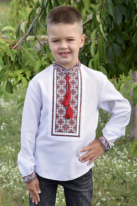 Вышиванка для мальчика Максим с красным орнаментом Сумы - изображение 1