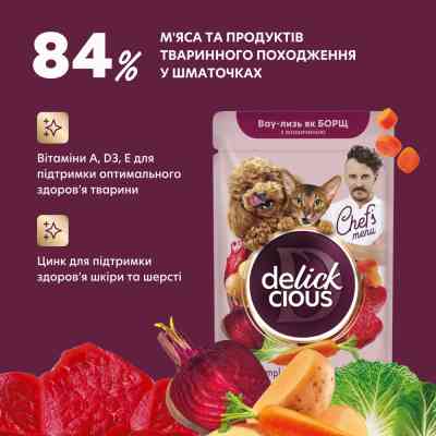 Влажный корм для кошек Delickcious борщ с говядиной 85 г (4820269147027) Винница