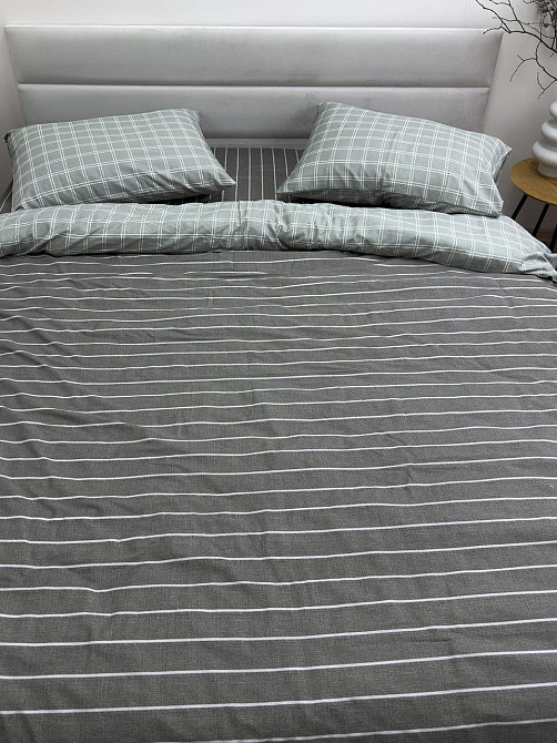 Ecotton Комплект постільної білизни Ecotton двоспальний 180х215 см сірий двосторонній клітинка Коломия - фото 5