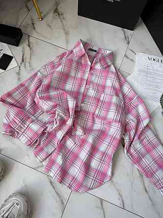 Жіноча стильна сорочка оверсайз у клітинку фланель 100% котон Рожевий 2 Одеса