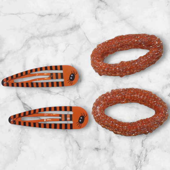 Набір 2 шпильки та 2 резинки для волос на Хелловін помаранчевий Київ