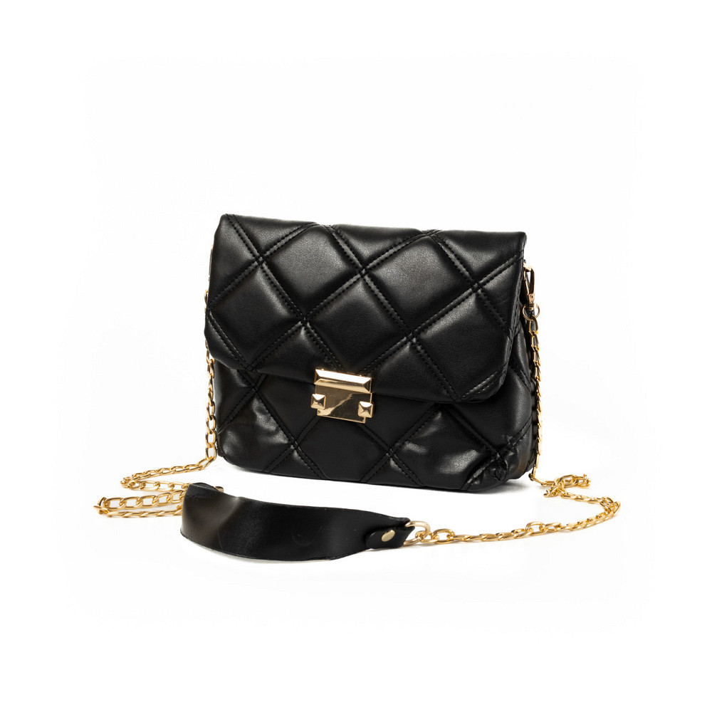 Сумка женская элегантная из качественного стеганого кожзама и длинной ручкой-цепочкой, Черный Каменец-Подольский - изображение 1