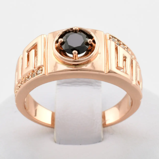 Печатка Xuping 11265 черные фианиты, позолота РО, ширина 9 мм, размер 20, вес 5,2 г, мужская Киев