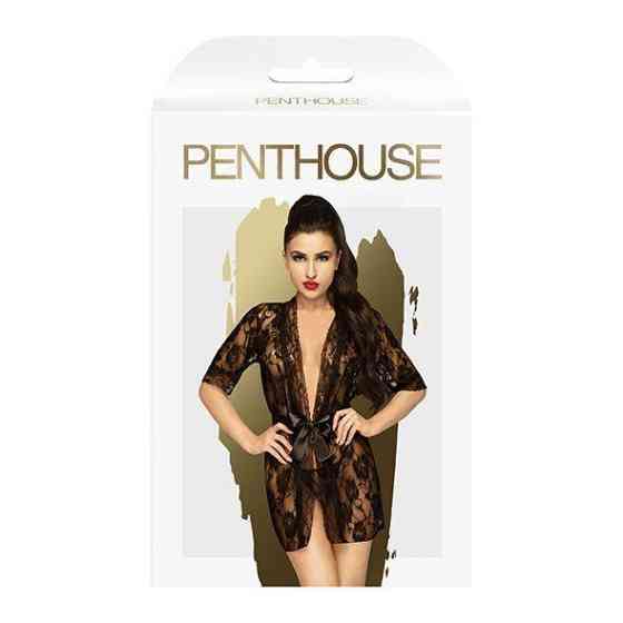 Комплект пеньюар з декором у вигляді троянд та стрінгами Penthouse - Sweet Retreat Black XL Sex Aura Київ