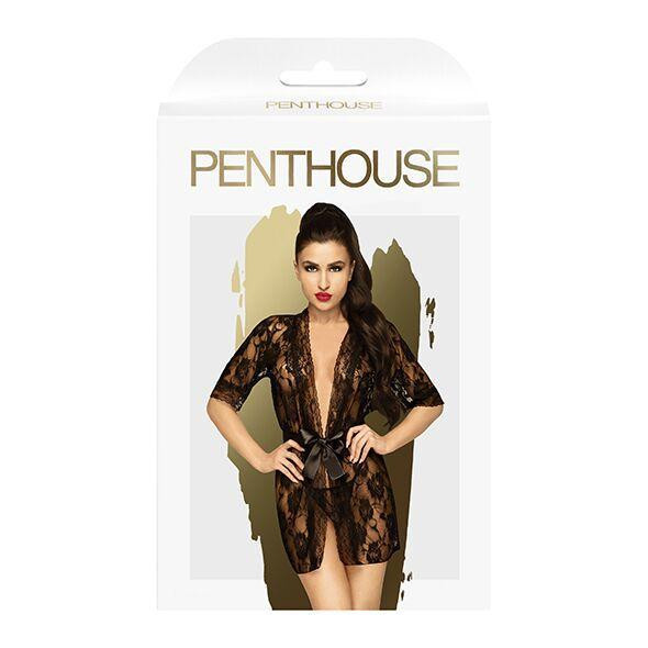 Комплект пеньюар з декором у вигляді троянд та стрінгами Penthouse - Sweet Retreat Black XL Sex Aura Київ - фото 3