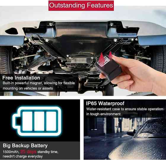 GPS міні трекер 4G з магнітним кріпленням, акумулятор 1500 mAh відстеження авто/багажу через додаток антикрадій портативний TKMARS Київ