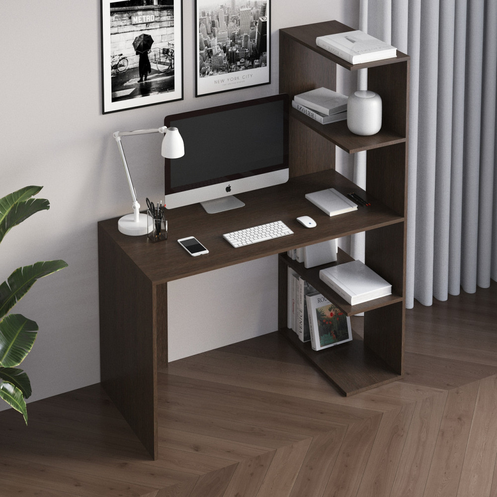 Компьютерный стол VAYS M-17 Венге Темный, письменный с боковым стеллажем справа, ЛДСП, 120×60×148 см - для дома, учебы Львов - изображение 1