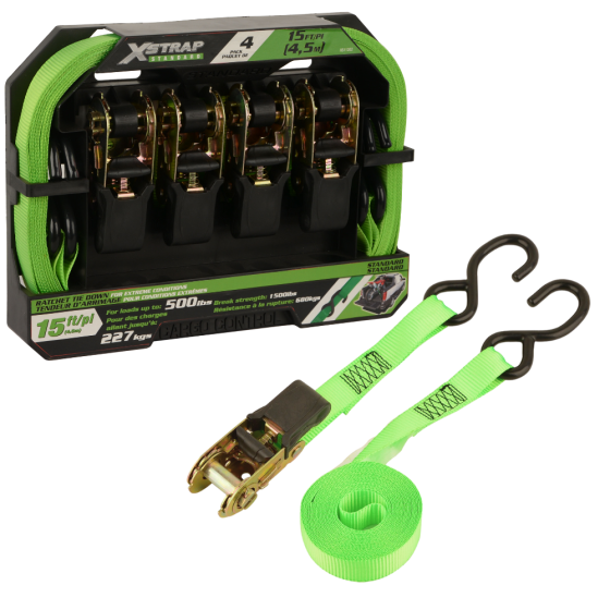 Набір стяжних ременів з храповим механізмом для кріплення вантажу 4 шт. 25 мм х 4,5 м стропи з навантаженням  227 кг Кам'янець-Подільський