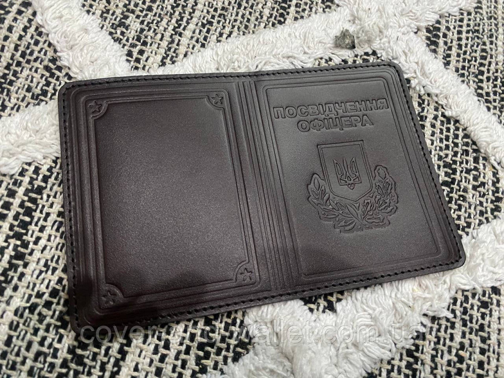 Шкіряна обкладинка на посвідчення офіцера (темно коричнева) Київ - фото 1