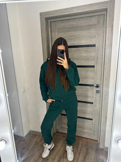 Женский утепленный костюм двойка: кофта и штаны трехнитка на флисе + мех Зелёный, 46/48 Одесса - изображение 5