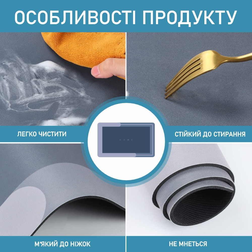 Диатомитовый коврик Aquarius Home для ванной и кухни Суперпоглощающий 50х120 см Голубой Буча - изображение 3