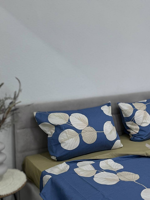 Ecotton Комплект постільної білизни Ecotton полуторний 150х215 см Листя синій (21210АВ) Київ - фото 4