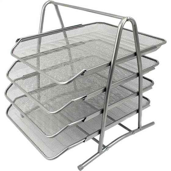 Лоток для документов горизонтальный, металлический, Серебро 4 секции Павлоград