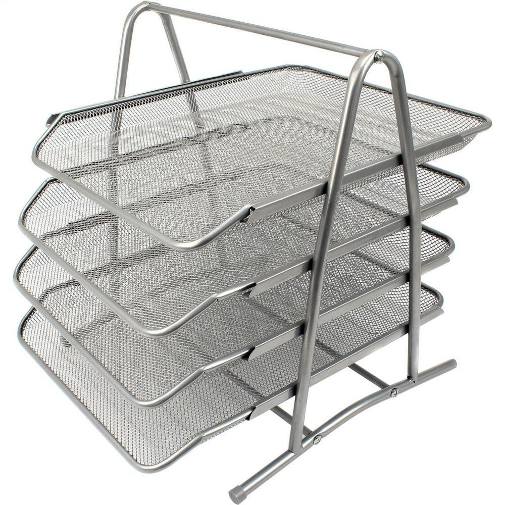 Лоток для документов горизонтальный, металлический, Серебро 4 секции Павлоград - изображение 1