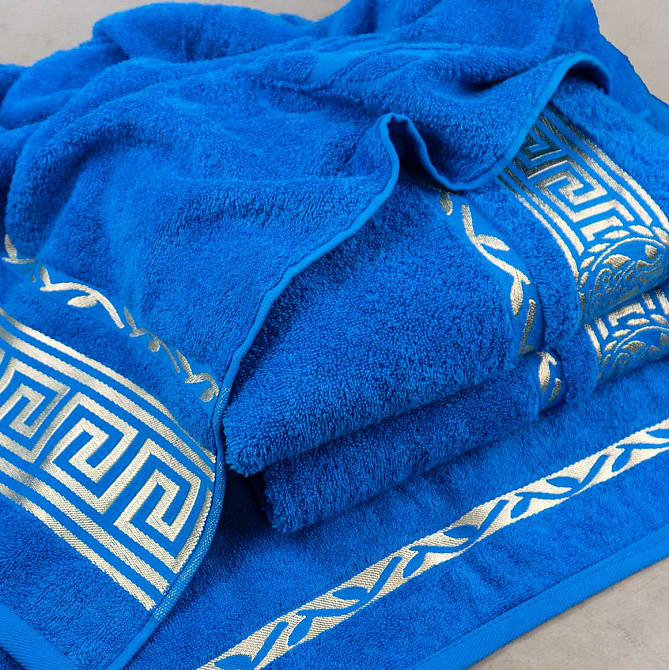 Комплект махровых полотенец 3шт GM Textile 50х90см, 50х90см, 70х140см Caesar 450г/м2 (Голубой) Сумы - изображение 2