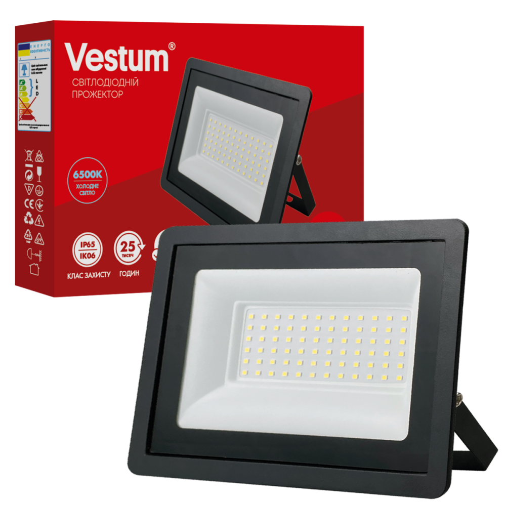 Світлодіодний прожектор Vestum 50W 6500K 180-260V IP65 1-VS-3016 Київ - фото 1