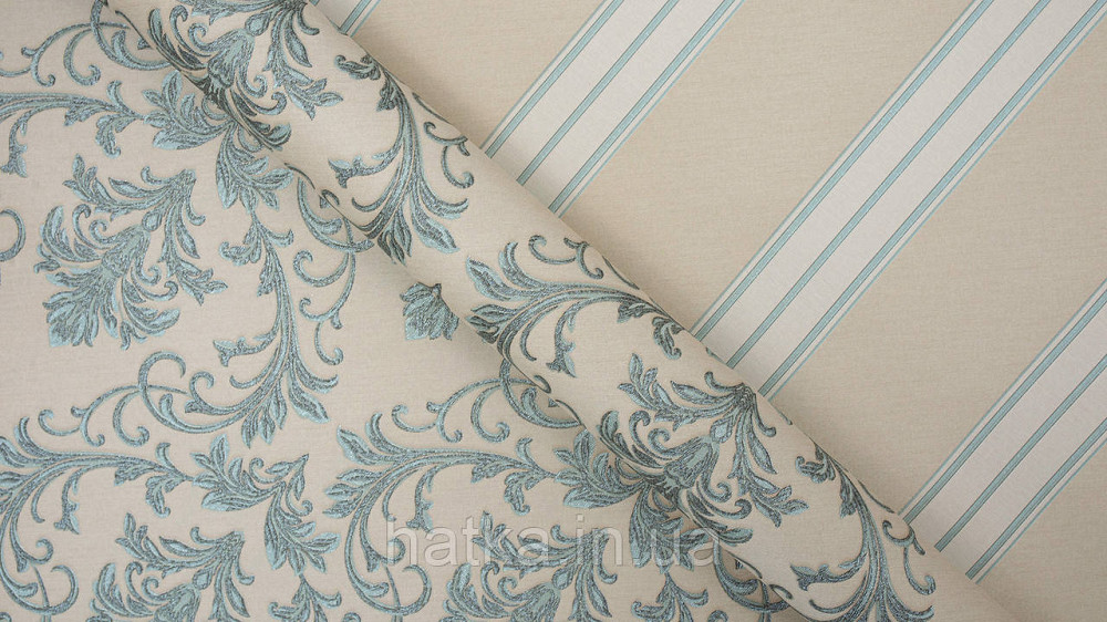 Обои метровые виниловые на флизелине Sintra Classic классика вензеля завитки структурные серебристые на бежевом 445228 Киев - изображение 3