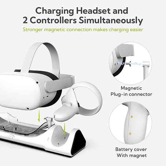 Зарядна док-станція ZYBER Charging Dock AL-Q016 для Meta Quest 2 біла підставка для VR гарнітури контролерів та Elite Strap Київ