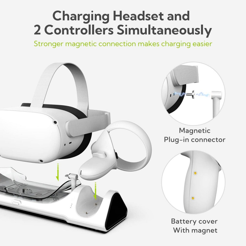 Зарядна док-станція ZYBER Charging Dock AL-Q016 для Meta Quest 2 біла підставка для VR гарнітури контролерів та Elite Strap Київ - фото 4
