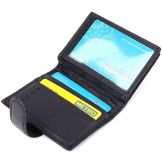 Компактный мужской бумажник вертикального формата из натуральной кожи ST Leather 23095 Черный Киев