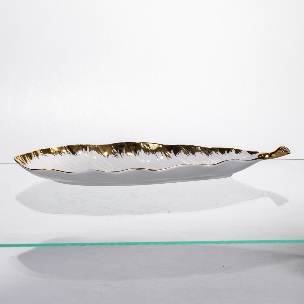 Порцелянове блюдо для сервірування столу 37×13×2.5 (см) блюдо для подавання закусок Білий із золотом CJY-145 Коломия - фото 5