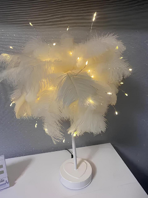 Настольная лампа RESTEQ с перьями страуса и пультом дистанционного управления 48 см Киев - изображение 4