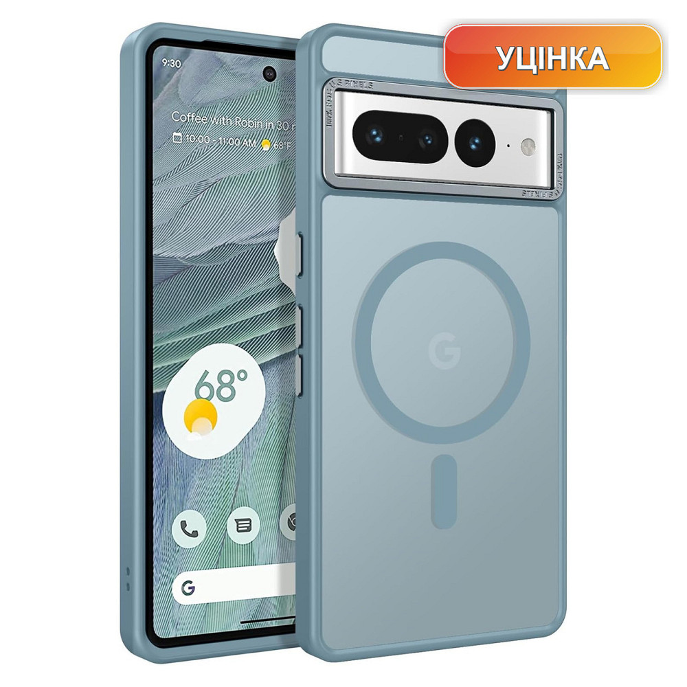 Чохол накладка YINLAI для Google Pixel 7 Pro сумісний з MagSafe прозорий матовий тонкий ударостійкий сіро-синій пластик Київ - фото 1