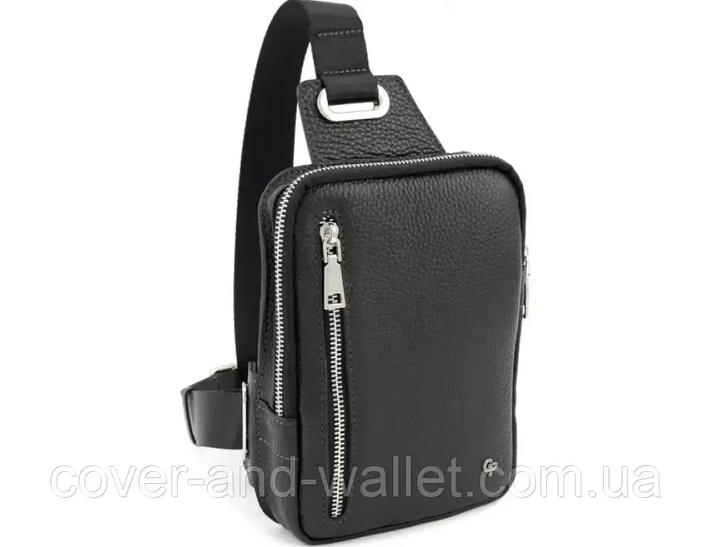 Стильная кожаная сумка-слинг маленького размера черного цвета Grande Pelle 739710 Киев - изображение 3