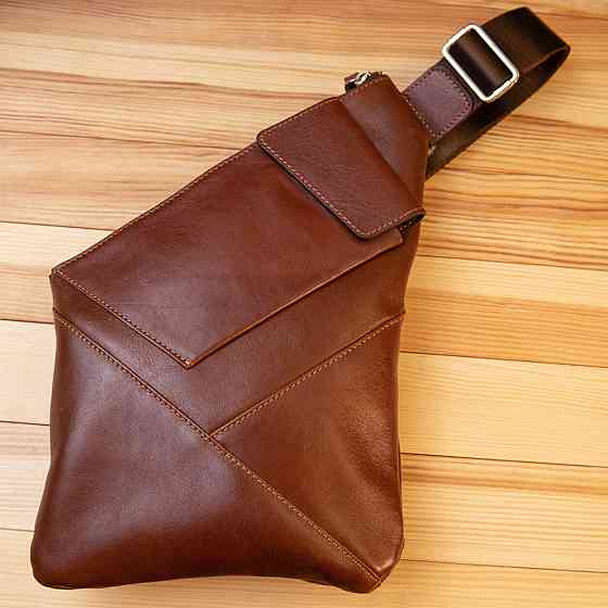 Стильная кожаная мужская сумка через плечо Коричневый (GRANDE PELLE) Киев