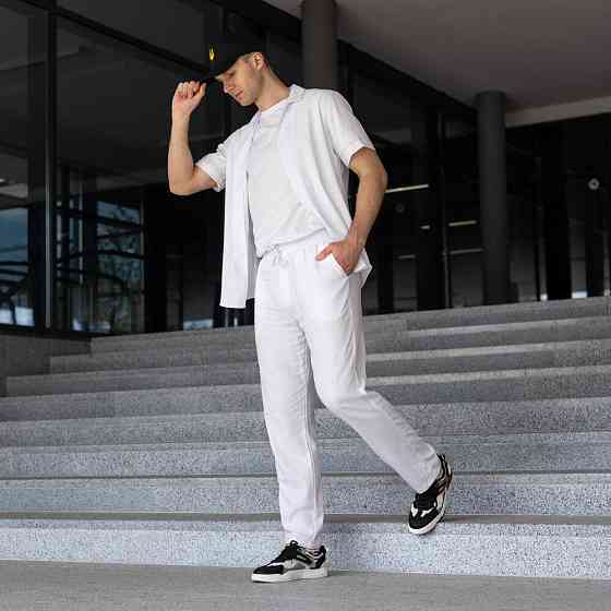 Чоловічі лляні штани вільного крою білі Pobedov Chill Київ