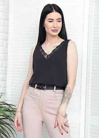 Літня блуза з глибоким декольте "Gloria" оптом | Батал Чорний, 50-52 Київ