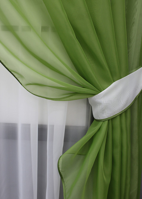 Кухонная занавеска VR-Textil № 018к штора и тюль с ламбрекеном оливковый с белым 270х170 см (52-1012) Киев - изображение 3