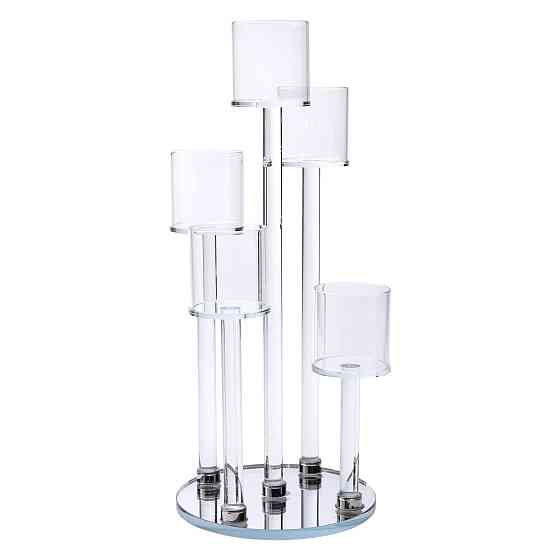 Yiwu Підсвічник скляний на 5 свічок 16×38 см підсвічник декоративний прозорий на ніжці HP-4-14 Коломия