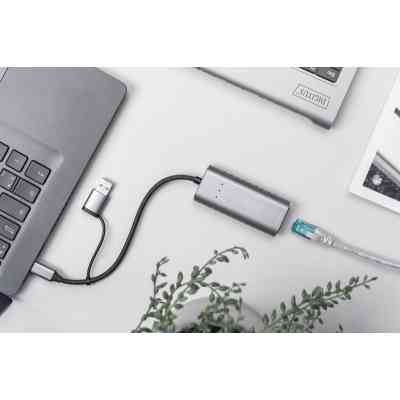 Перехідник USB-C + USB 3.0 to RJ45 2500Mbps Ethernet Digitus (DN-3028) Вінниця