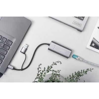 Перехідник USB-C + USB 3.0 to RJ45 2500Mbps Ethernet Digitus (DN-3028) Вінниця - фото 4