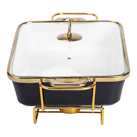 Фарфоровий мармит з кришкою на металевій підставці 2 л чорний Київ