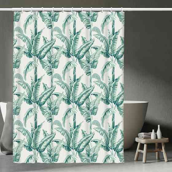 Шторка для ванної та душу з кільцями 180x180 см водостійка, шторка для ванної та душової з гачками, принт бананового дерева Кам'янець-Подільський