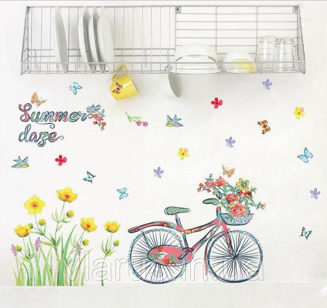 Декоративна наклейка на стіну Квіти та велосипед Київ - фото 2