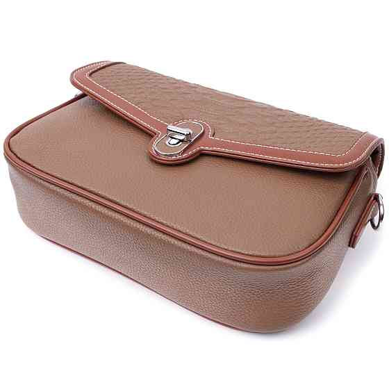 Жіноча сумка з фактурним клапаном з натуральної шкіри Коричнева (Vintage) Київ