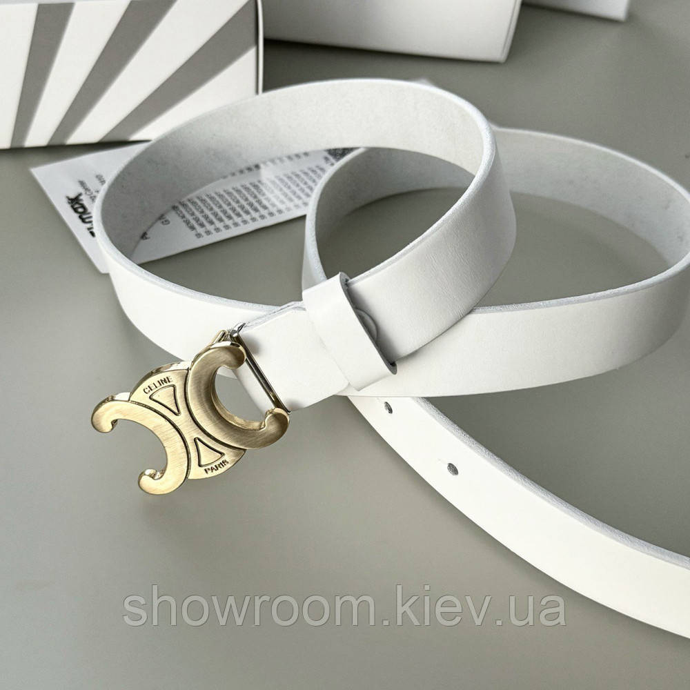 Женский белый кожаный ремень Celine gold (3 cм) Киев - изображение 2