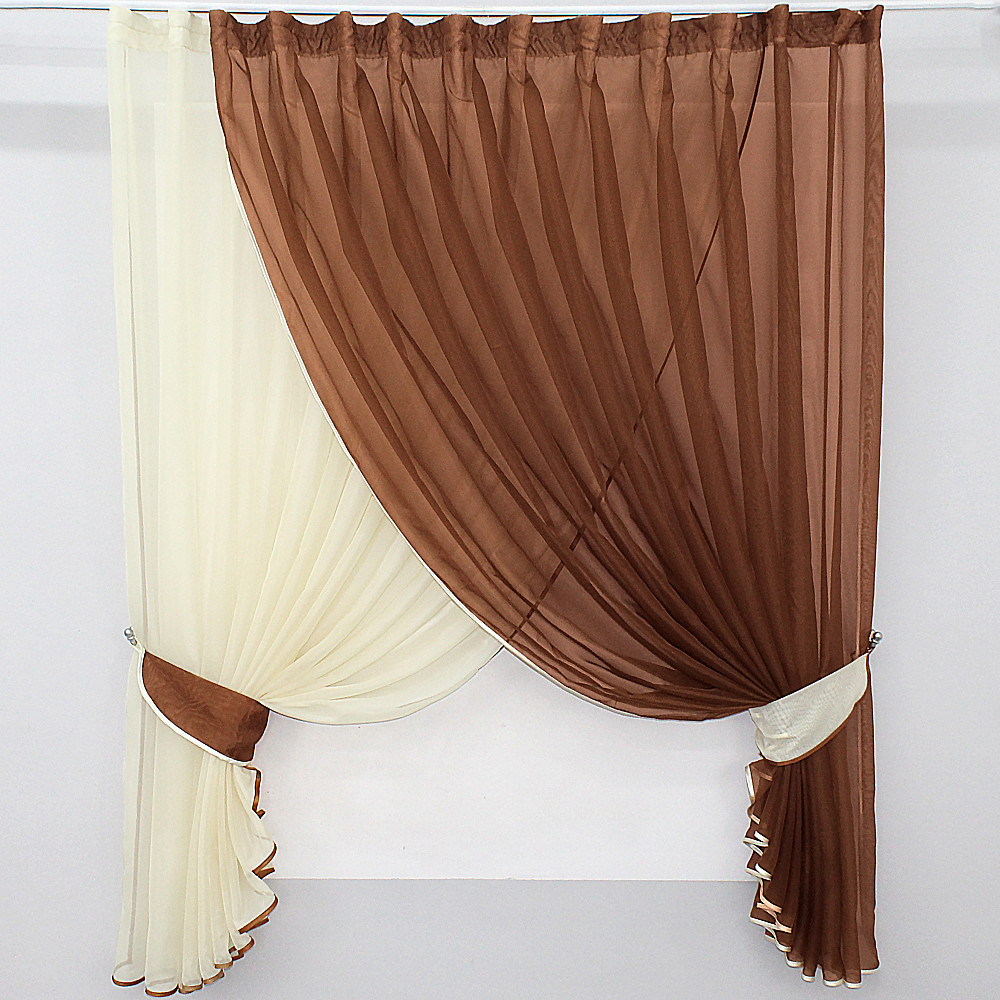 Кухонні шторки VR-Textil № 060к "Дует" з підв'язками коричневий з бежевим 330х170 см (50-360) Київ - фото 1