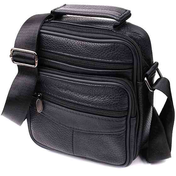 Практична вертикальна сумка з ручкою для чоловіків з натуральної шкіри Чорний (Vintage) Київ