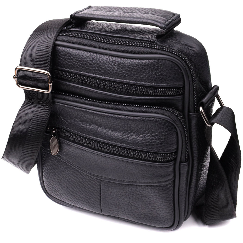 Практична вертикальна сумка з ручкою для чоловіків з натуральної шкіри Чорний (Vintage) Київ - фото 5