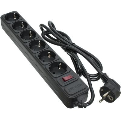 Сетевой фильтр питания Patron 1.8 m3*1mm2 (SP-1062) 6 розеток BLACK (EXT-PN-SP-1062) Винница - изображение 1