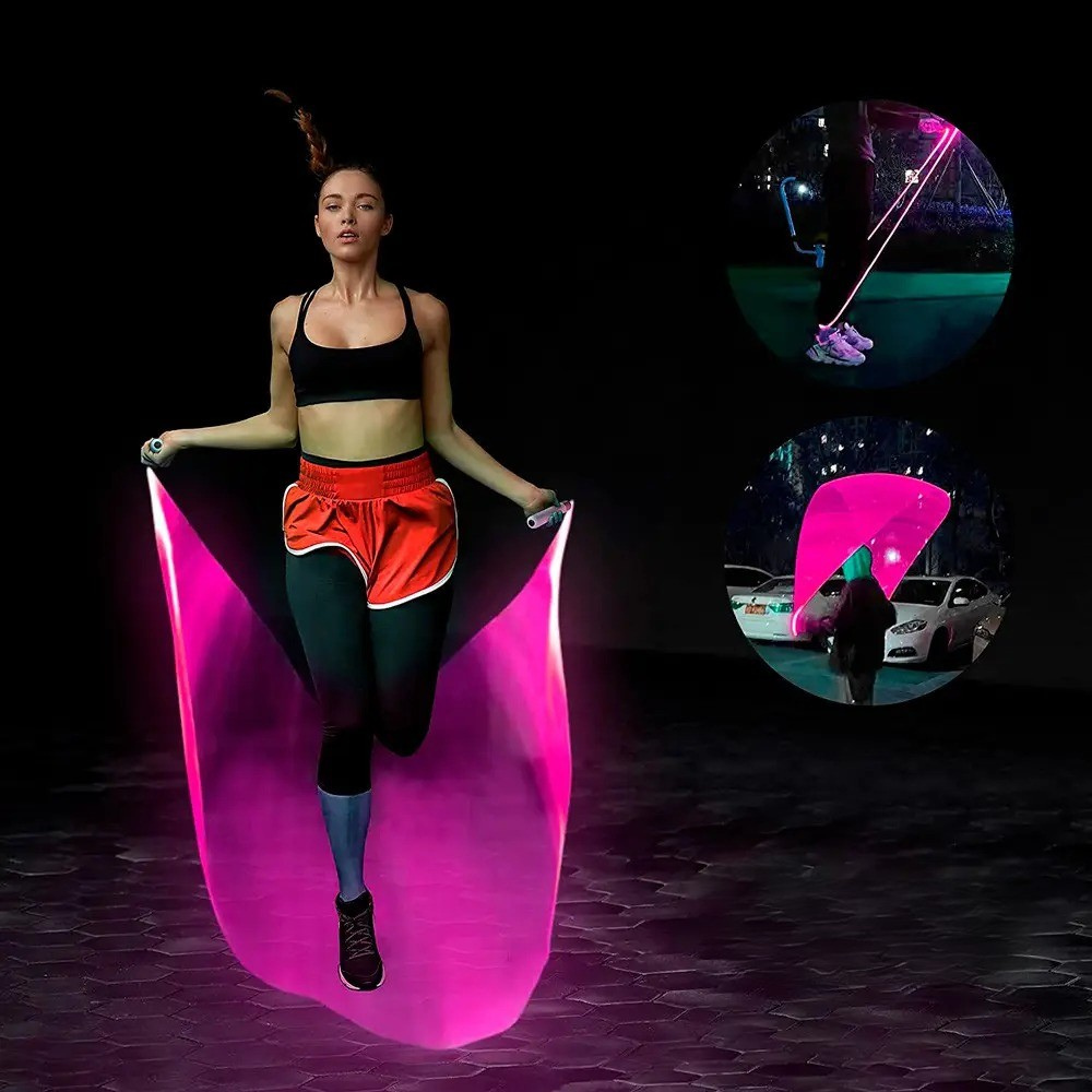 Скакалка светящаяся светодиодная для детей и взрослых 2.8 м с LED-подсветкой для занятий спортом,розовая Каменец-Подольский - изображение 2