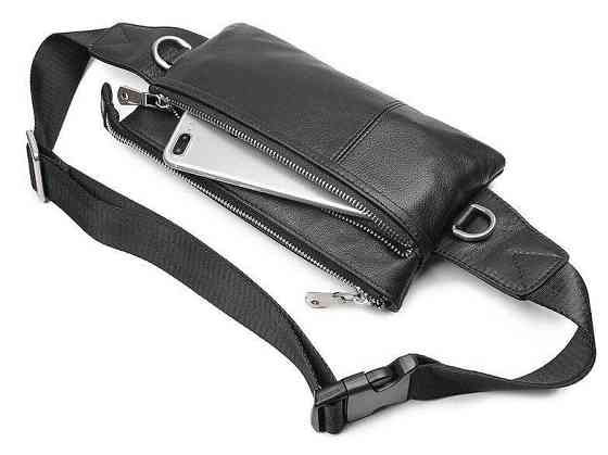 Сумка поясна зерниста шкіряна Чорна (Vintage) Київ