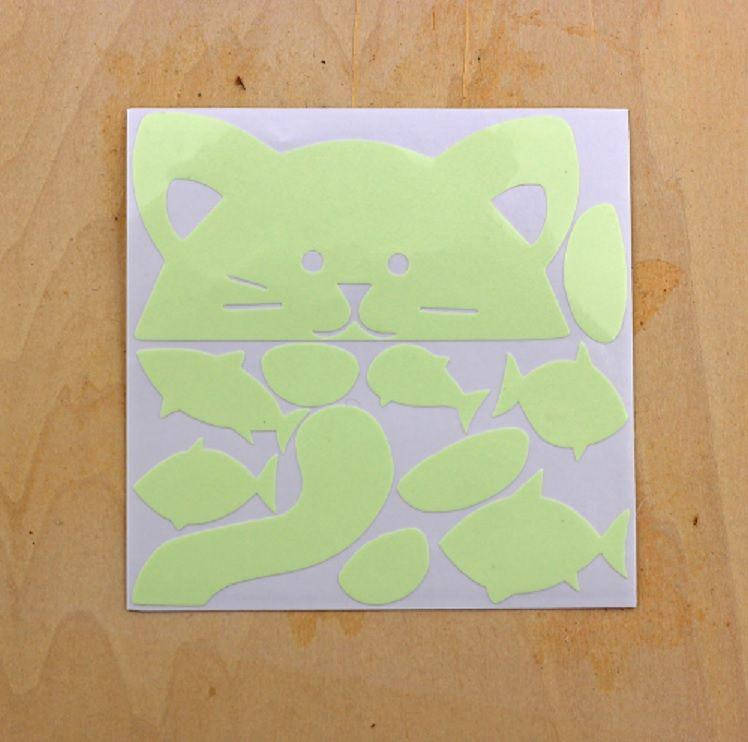 Фосфорна наклейка Кіт з рибками 11 на 9 см салатовий Київ - фото 5