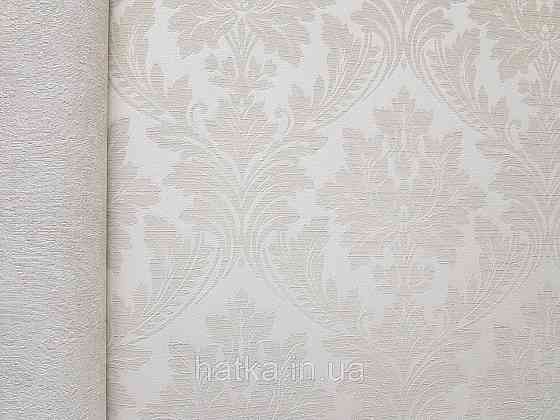 Шпалери вінілові на флізеліні Grandeco Time метрові структурні вензелю завитки золотисті на біло молочному Київ