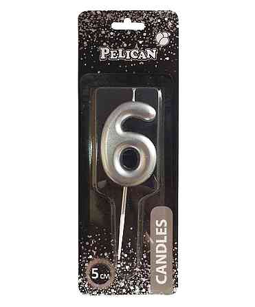 Свічка для торта 6 СРІБЛО 5см. 865026 ТМ PELICAN Київ
